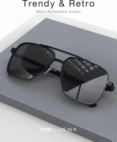 Vista 7 de LUENX Polarized Aviator Sunglasses for Men, Trendy Retro Oversized Rectangular Frame UV400 Protection