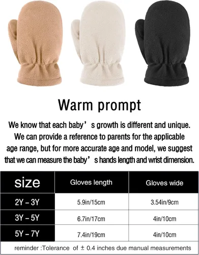 Vista 3 de 3 pares de guantes de vellón para niños, guantes cálidos de invierno para niños y niñas, guantes de esquí de nieve resistentes al viento
