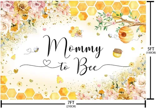 Vista 5 de AIBIIN A Little Honey Bee is on The Way - Fondo de vinilo amarillo de 7 x 5 pies, decoración de baby shower, fondo de fotografía de abejorro