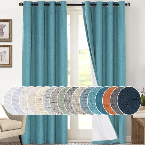 Vista 67 de Cortinas con textura de lino 100% opacas de 64 pulgadas de largo, juego de 2 paneles de cortinas de lino opacas con forro aislante térmico que Arena