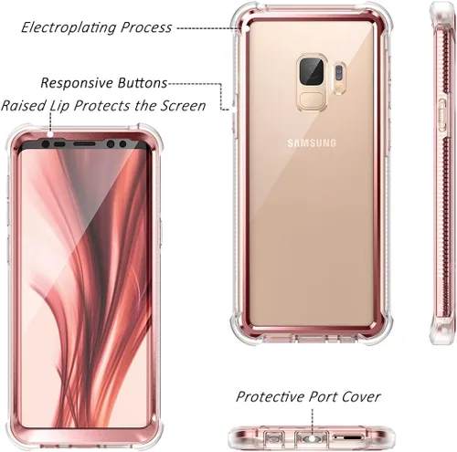 Vista 2 de Dexnor Funda compatible con Samsung Galaxy S9 con protector de pantalla, marco galvanizado, cubierta trasera transparente, resistente 360, cuerpo