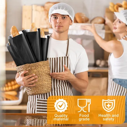 Vista 5 de Yahenda 150 bolsas de papel para pan francés, bolsas de almacenamiento desechables caseras de pan largo, embalaje de galletas para panadería u Negro