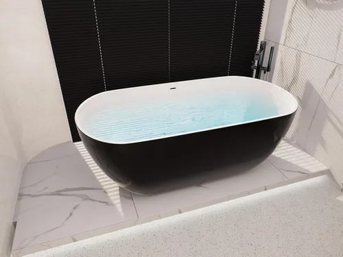 Vista 5 de BuildMyplace - Bañera independiente de acrílico de 67 pulgadas, bañera de baño contemporánea con desbordamiento y desagüe desplegable en cromo