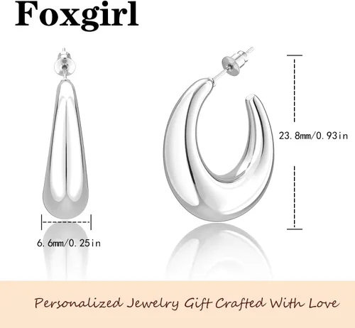 Vista 5 de Foxgirl Aretes de aro gruesos de oro para mujer, a la moda, únicos, gruesos, cuadrados, ovalados, chapados en oro de 14 quilatesplata, ligeros