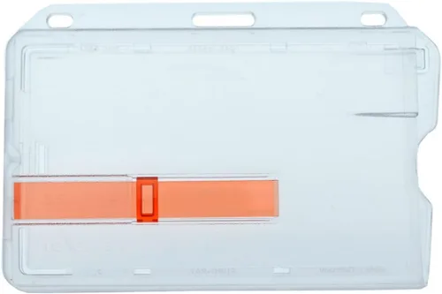 Vista 6 de Portatarjetas horizontales de plástico duro resistente con extractor rojo pestaña deslizante - Funda protectora transparente de fácil acceso