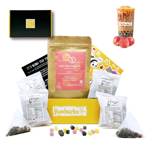 Vista 12 de YUMBUCHA Kit de Boba - DIY Té de Burbujas - 20 Bebidas - Botella de Acero Inoxidable Reutilizable y Pajita, Perlas de Azúcar Moreno de Tapioca
