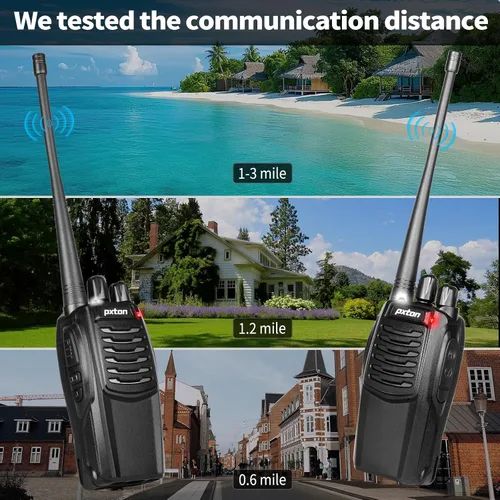 Vista 4 de pxton Walkie talkies S1 para adultos con auriculares y batería recargable de iones de litio de 1500 mAh, walkie talkie tiene VOX, TOT, alarma