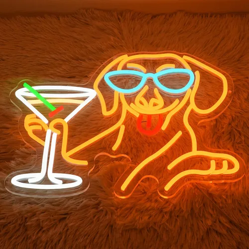 Vista 5 de Letrero de Neón de Salchicha Martini para Decoración de Pared, Luz de Neón de Barra, Letrero de Perro Bebiendo Martini, Letrero de Neón de Animal