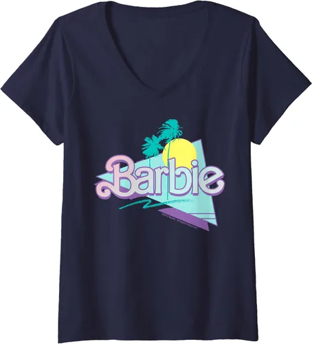 Vista 3 de Barbie Camiseta con cuello en V y logotipo de Barbie de los años, Negro