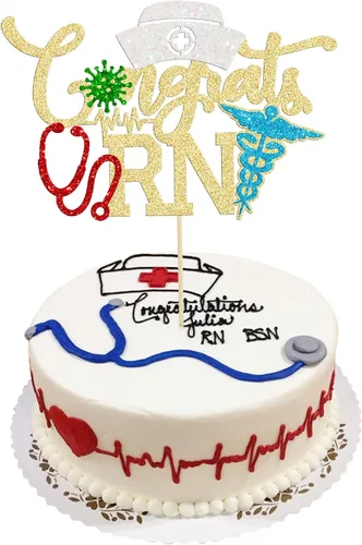 Vista 15 de Gyufise Decoración para tartas de enfermería con purpurina para enfermería 2023, decoración para pastel de graduación para temática médica Rn 2023