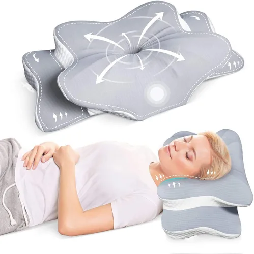 Vista 2 de Almohada cervical de espuma viscoelástica – Almohada ortopédica de apoyo para el cuello para aliviar el dolor, almohada ergonómica ajustable