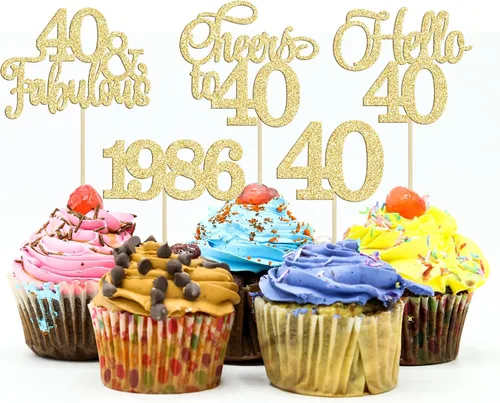Vista 44 de Gyufise Paquete de 24 adornos negros para cupcakes de 10.º cumpleaños con purpurina negra 10 Ten Hello 10 Dights dobles desde 2015 para decoraciones