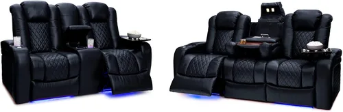 Vista 13 de Seatcraft Euphoria - Asiento de cine en casa de cuero italiano negro, reposacabezas eléctrico con calefacción y masaje, sofá biplaza reclinable