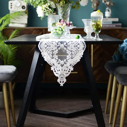 Vista 9 de SUTAVIA Camino de mesa de encaje bordado, pañuelo clásico rectangular de macramé, para cocina, comedor, mesa de café, bufanda de mantel y banquete
