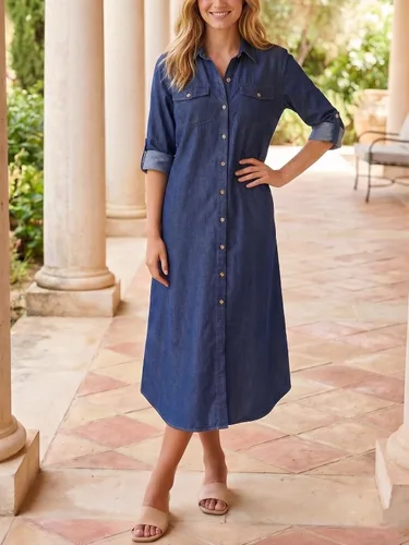 Vista 6 de Kuraki Vestido camisero casual con estampado y botones en la parte delantera para mujer Mezclilla