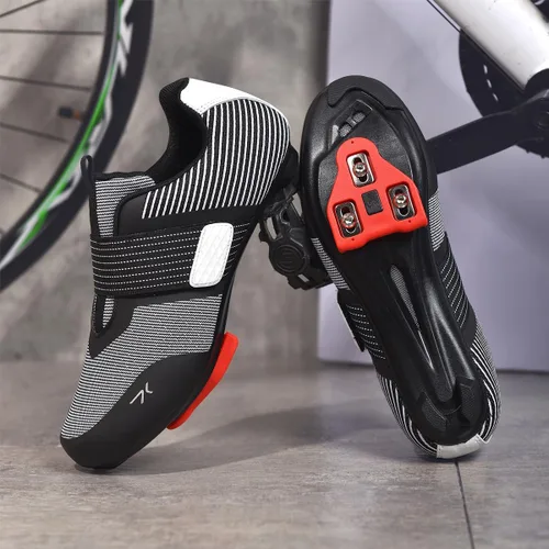 Vista 5 de Zapatos de ciclismo para hombres y mujeres, compatibles con Peloton preinstalados con tacos Delta, zapatos de ciclismo para montar en bicicleta