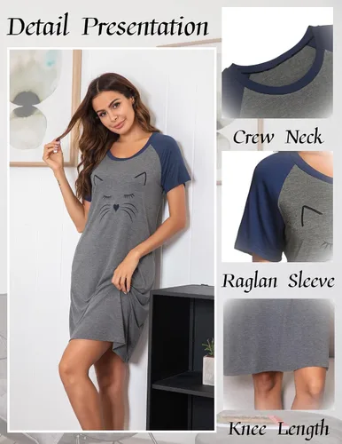 Vista 5 de Ekouaer Camisón de manga corta para mujer, ropa de dormir estampada, camisa de dormir suave, tallas S-3XL