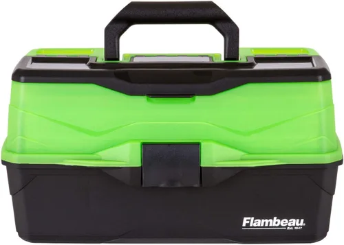 Vista 2 de Flambeau Outdoors 6383FG Caja de aparejos clásica de 3 bandejas, organizador portátil de aparejos, verde escarchado/negro