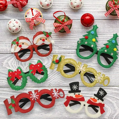 Vista 3 de JAKADYUKS 16 lentes de Navidad, recuerdos de fiesta, adornos colgantes para árbol de Navidad, accesorios de cabina de fotos, decoraciones de fiesta