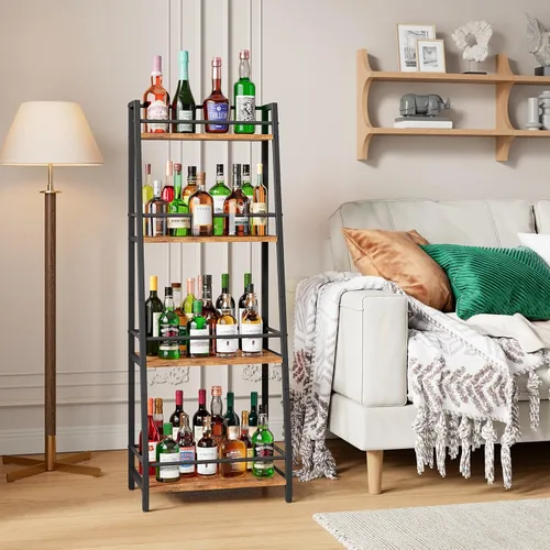 Vista 9 de YMYNY 4Tier Liquor Stand Trapezoid Wine Rack Freestanding Floor Retro Brown