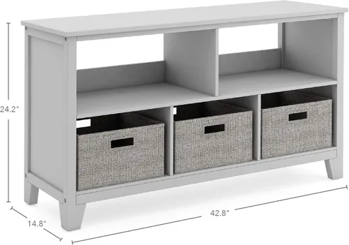 Vista 2 de Martha Stewart Estantería baja para niños (gris) - Organizador de almacenamiento de madera de 24 pulgadas con cubos de tela para sala