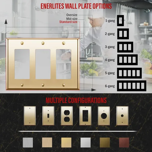 Vista 58 de ENERLITES Placa decorativa doble de metal para interruptor o receptáculo, placa de pared de acero inoxidable, resistente a la corrosión