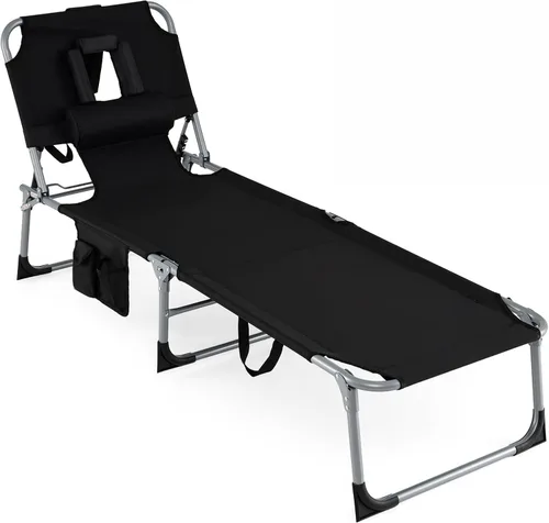 Vista 21 de COSTWAY Silla de salón plegable de playa, silla de bronceado con agujero para la cara, respaldo ajustable de 5 posiciones, almohada y bolsillo