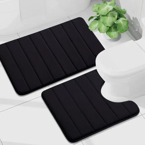 Vista 30 de Buganda Juego de 2 alfombras y tapetes de baño de espuma viscoelástica, lavables a máquina, suaves, antideslizantes, absorbentes, para baño, ducha