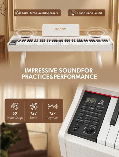 Vista 3 de UISCOM Digital Piano Keyboard,88 Key Weighted Keyboard Piano,Triple Pedal White