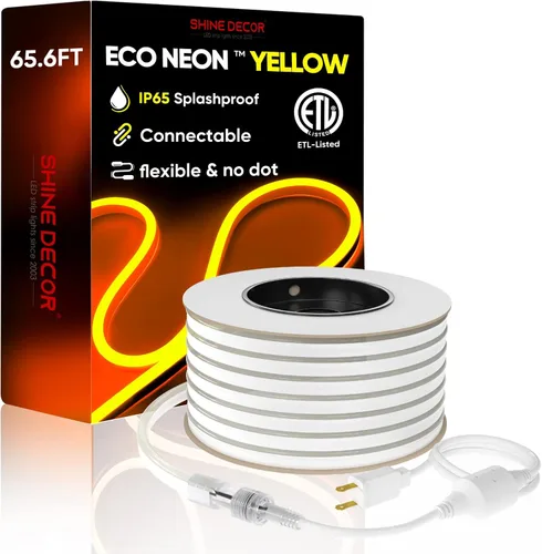 Vista 2 de Shine Decor Productos del paquete de clip de montaje con kit de luces LED de neón amarillo dorado de 20M/65.6ft