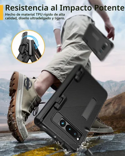 Vista 5 de Lanhiem Funda plegable para Google Pixel, protector de pantalla integrado, protección de bisagra de cuerpo completo, a prueba de golpes, con soporte
