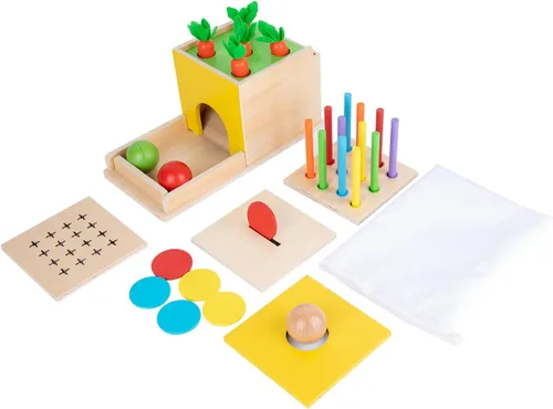 Vista 13 de Adena Montessori Kit de juego de madera Montessori 3 en 1 para bebé, incluye juego de gotas de color con cerillas, juego de cosecha de zanahorias