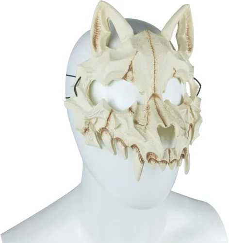 Vista 4 de Máscara de Halloween para niños y adultos estilo japonés diseño de esqueleto diseño de dragón tigre bestia