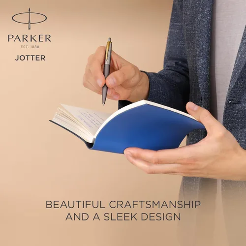 Vista 2 de PARKER Jotter XL - Bolígrafo de punta media, color gris, con bordes dorados, recambio de tinta azul, caja de regalo, regalo perfecto de graduación