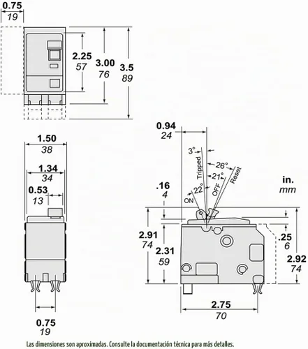 Vista 2 de Square D Disyuntor QO225, 25A, 2P, 10Ka, 120/240Vac