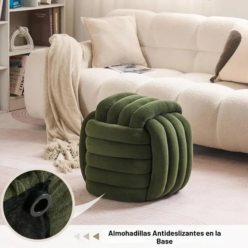 Vista 8 de FOXHUNTER Moderno reposapiés otomano, taburete trenzado de felpilla con relleno de esponja, exquisito taburete de puf para mesa auxiliar, taburete
