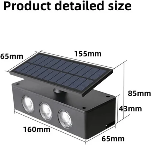 Vista 4 de ASLIDECOR Luces solares de pared con 2 modos de luz blanca cálida/blanco frío, iluminación decorativa impermeable para exteriores con panel solar