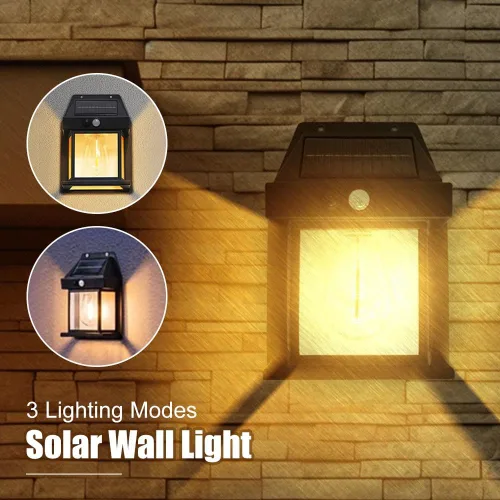 Vista 2 de Luces solares de pared para exteriores, lámpara inalámbrica de porche del atardecer al amanecer, linterna solar de pared con 3 modos y sensor