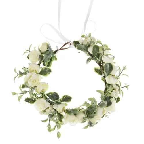 Vista 2 de Vividsun Diadema de flores bohemias, guirnalda floral, corona, boda, festival, fiesta, tocado (rosa blanca pequeña)