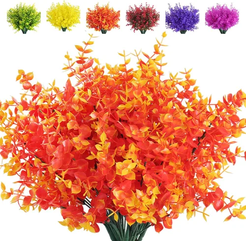 Vista 63 de RECUTMS - Flores artificiales, 12 plantas sintéticas para exteriores, resisten rayos ultravioleta, arbustos para interiores y exteriores, maceta