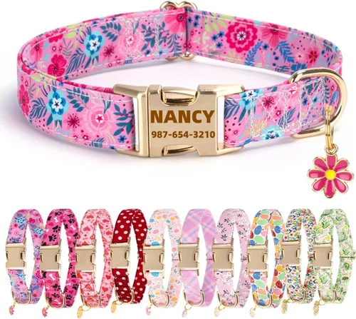 Vista 11 de Collar de perro personalizado personalizado con etiqueta de identificación grabada, nombre de perro y número de teléfono/collares de perro