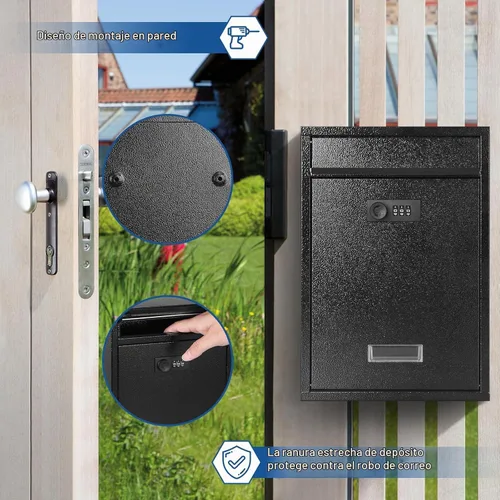 Vista 7 de KYODOLED Buzón de pared con bloqueo, buzón con cerradura de combinación para exterior, caja de seguridad para llaves de efectivo con código