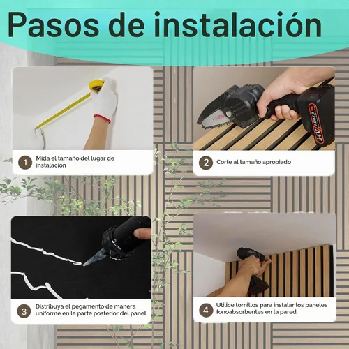 Vista 6 de 4 piezas de paneles acústicos de listones de madera, panel de pared de madera acanalada 3D absorbente de sonido para pared y techo, paneles Nogal