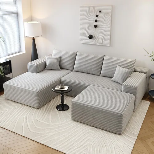 Vista 9 de Sofá seccional Cloud de 107.5 pulgadas con diván en forma de L, sofá modular moderno con asiento profundo, sofás tapizados para sala de estar Camello