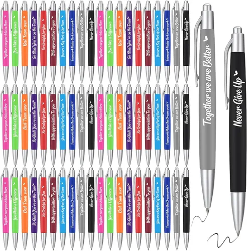 Vista 7 de Yeaqee 100 bolígrafos inspiradores de tinta metálica con cita motivacional para compañeros de trabajo, equipo de oficina, regalos de agradecimiento