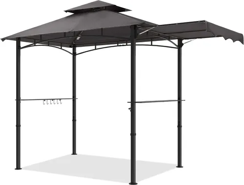 Vista 7 de MASTERCANOPY Gazebo de parrilla de 8 x 5 para exteriores, toldo con 2 luces LED (costuras marrones caqui)