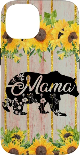 Vista 4 de Mama Bear Rustic Woodgrain Sunflower Farmhouse Country Mama Case for iPhone 17
