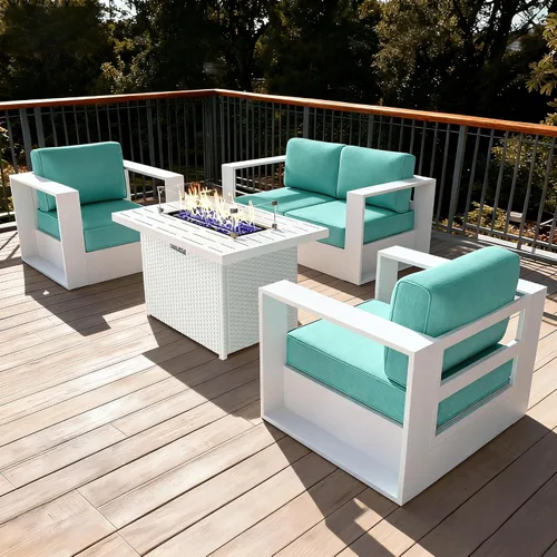 Vista 16 de LayinSun - Juego de muebles de exterior de aluminio de gran tamaño de 5 piezas con mesa auxiliar Negro/Gris oscuro