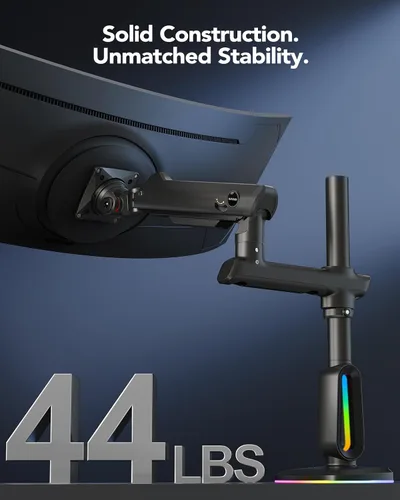 Vista 4 de HUANUO Brazo para monitor RGB de alta resistencia para pantallas ultraanchas de hasta 57", soporta 44 libras, soporte de monitor ultraancho alto