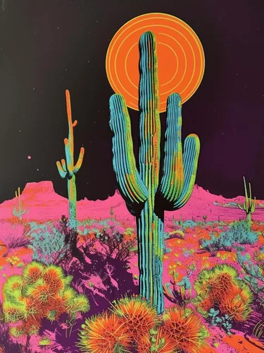 Vista 8 de Arte enmarcado para decoración de cactus, arte de pared de atardecer en el desierto, impresiones botánicas, carteles trippy, ilustraciones